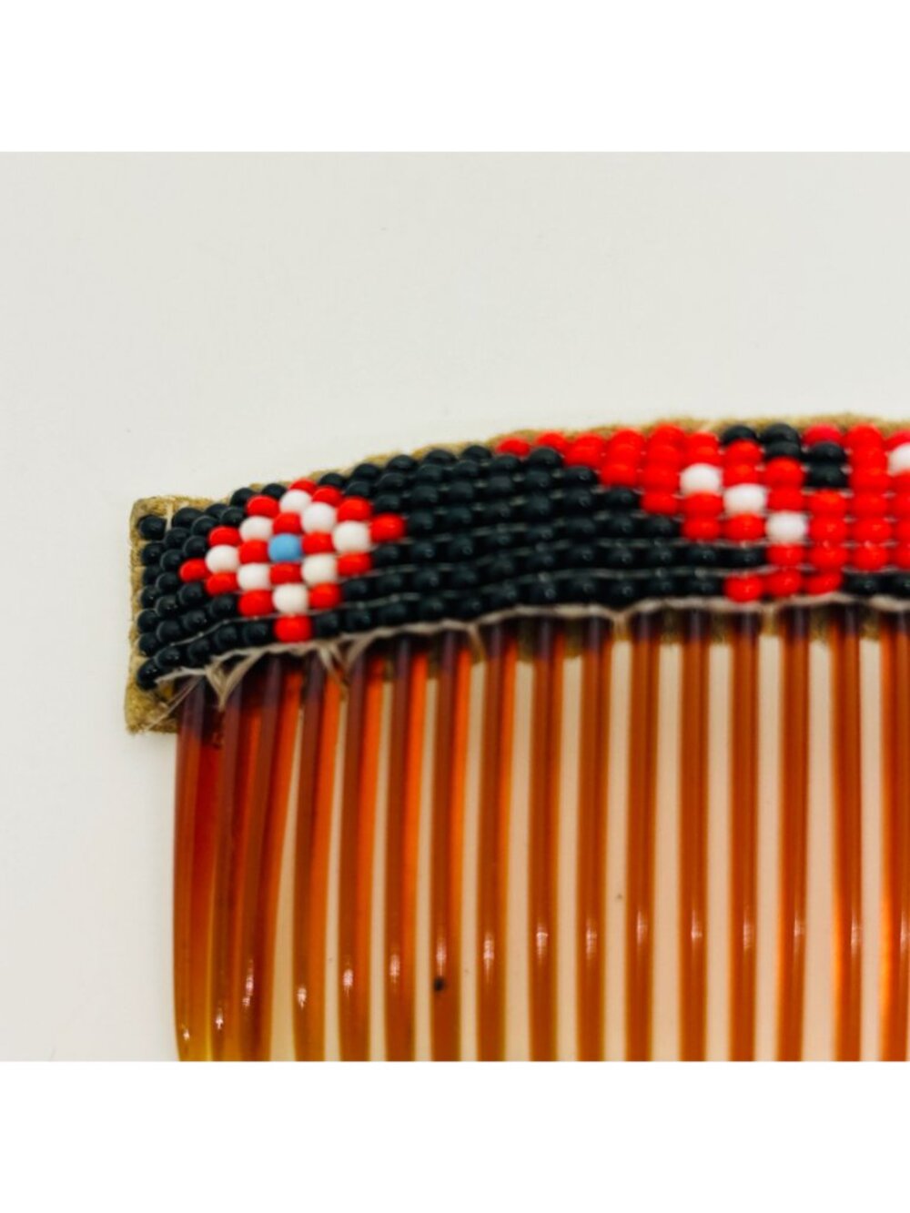 Handmade Southwestern Beaded Hair Comb Seed Bead Loomed Black Red White Vintage - Picture 4 of 13